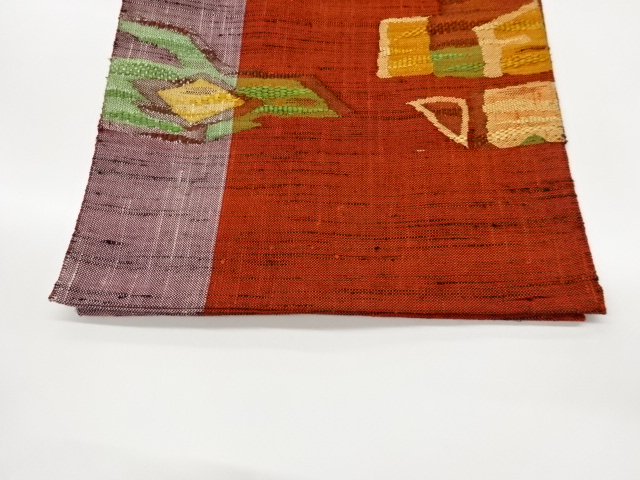  じゅらく製　手織り紬抽象模様織出し名古屋帯